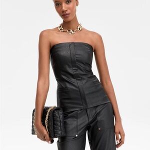 International Concepts Black Strapless Faux Leather top